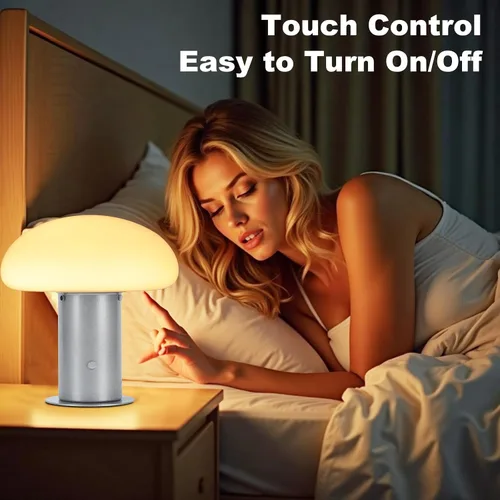 Vista 4 de Lámpara de hongo, lámpara de mesa retro con interruptor de control táctil, lámpara de mesita de noche regulable de 3 vías para dormitorio y sala