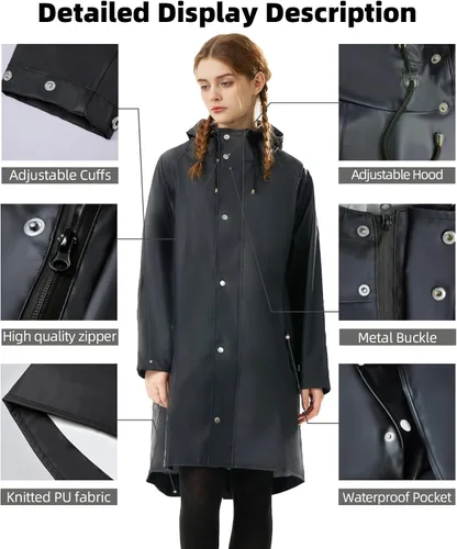 Vista 3 de Chubasquero para mujer, impermeable, con capucha, abrigo de senderismo, ligero, rompevientos, gabardina