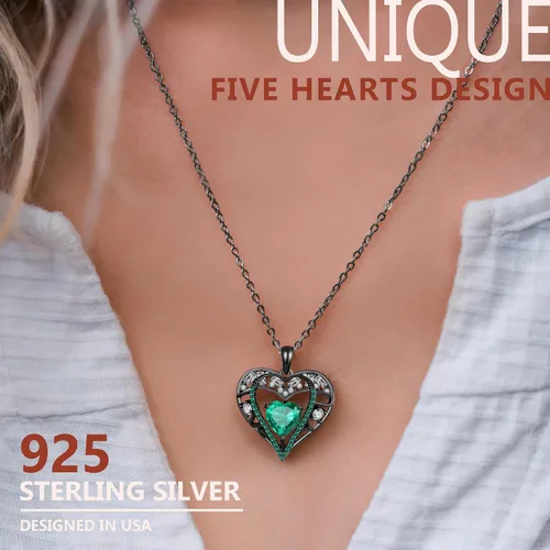 Vista 68 de Collar de cristal de 5 corazones, chapado en oro rosa de 18 quilates, colgante con cadena de plata de ley 925 de 18 + 2 pulgadas, joyería de piedra