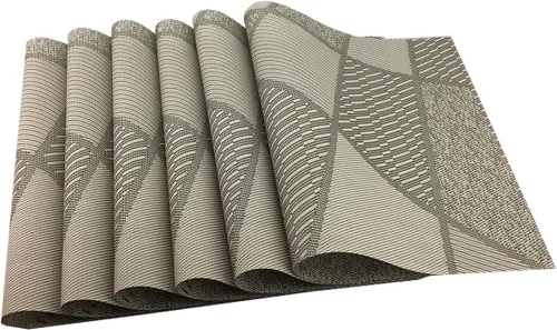 Vista 9 de Juego de 6 manteles individuales de vinilo beige resistentes al calor, antideslizantes, lavables, color beige
