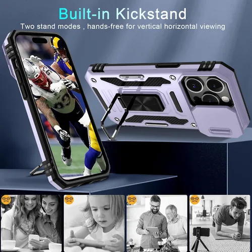 Vista 125 de DEERLAMN Funda para iPhone Xs Max con funda deslizante para cámara + protector de pantalla, soporte giratorio de anillo de grado militar a prueba