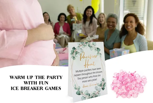 Vista 3 de GNATV Juegos de baby shower, juego de revelación de género, signo de 8 × 10 y 50 mini, adultos favoritos para actividades de baby shower, género