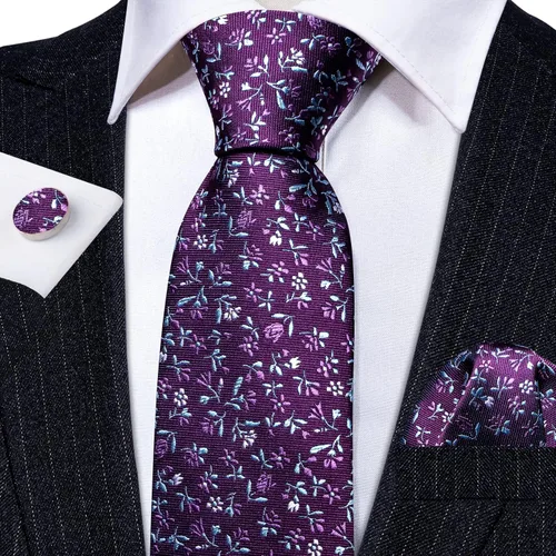 Vista 4 de Barry.Wang Conjunto de corbata de lunares para hombre, gemelos de pañuelo a cuadros, corbatas de moda, corbatas de boda y negocios