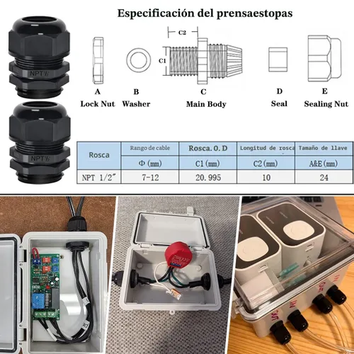 Vista 6 de Zulkit Caja eléctrica IP65 impermeable de plástico ABS - Cáscara con bisagras, 2 retenedores de cable, 5.9 x 3.9 x 2.8 pulgadas