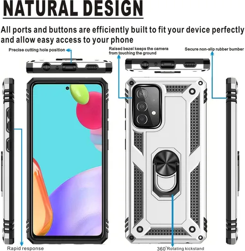Vista 3 de Compatible con Samsung Galaxy A52 5G, A52S 5G, A52 4G, con protector de pantalla HD, anillo de metal giratorio de 360 grados, absorción de golpes