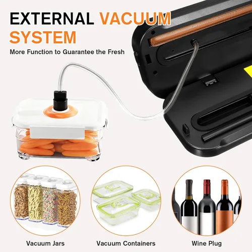 Vista 2 de Máquina selladora al vacío con AirLock y cortador, sellador al vacío automático 10 en 1 con temporizador digital de cuenta regresiva y 50 bolsas