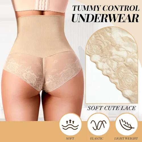 Vista 2 de Ropa interior con control de abdomen para mujer, con encaje de cintura alta, moldeador de cuerpo, sin costuras
