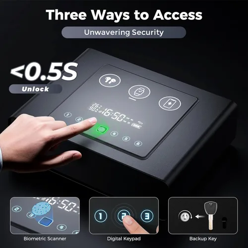 Vista 3 de Yoqimi - Caja fuerte biométrica inteligente para pistola con teléfono 3 en 1 y carga inalámbrica de reloj, 3 maneras de acceso rápido para pistola