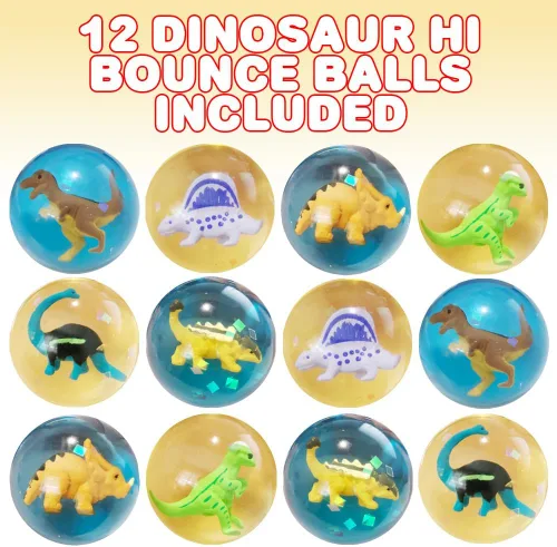 Vista 2 de ArtCreativity Bolas de rebote de dinosaurio de 2 pulgadas, juego de 12, bolas para niños con dinosaurio 3D en el interior, juguetes al aire libre