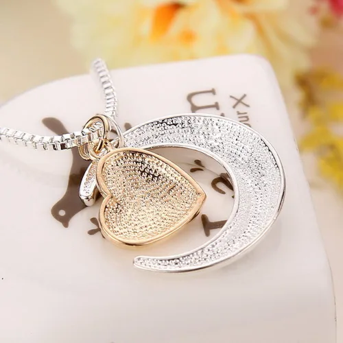Vista 2 de Collar de regalo de Navidad para madre Acción de Gracias con texto en inglés I love you to the moon and back colgante del día de San Valentín