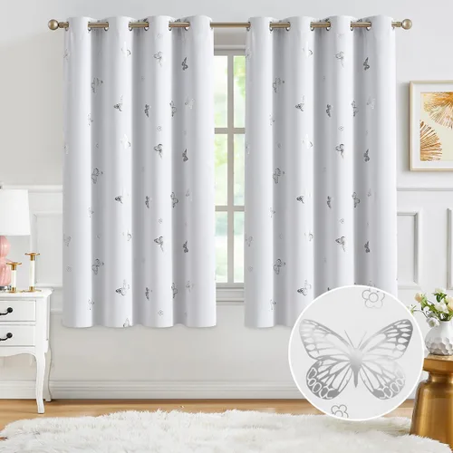 Vista 32 de Jubilantex - Cortinas opacas con diseño de mariposa dorada, 80 % rosa bebé Cortinas opacas 80% rosa lavanda/rosa bebé, estampado de mariposa
