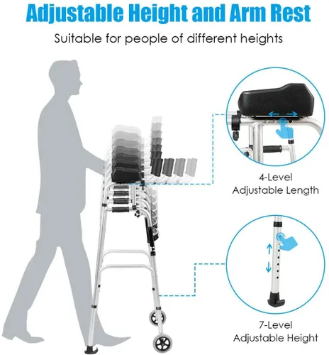 Vista 4 de Nightcore - Andador plegable estándar, auxiliar de rehabilitación, caminador con ruedas delanteras con altura ajustable y reposabrazos extraíbles