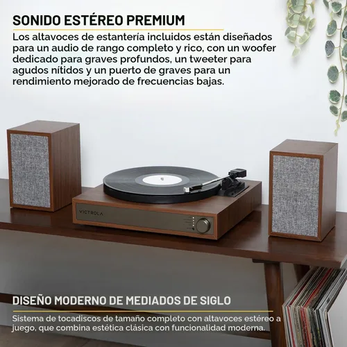 Vista 3 de Victrola Harmony – Sistema de giradiscos Bluetooth – Reproductor de discos de vinilo de 3 velocidades, altavoces estéreo para estantería, diseño
