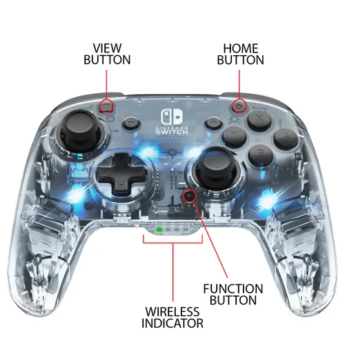 Vista 8 de Afterglow LED Wireless Deluxe Gaming Controller - Licensed by Nintendo for Switch and OLED - RGB Hue Color Lights - See through Gamepad Controller