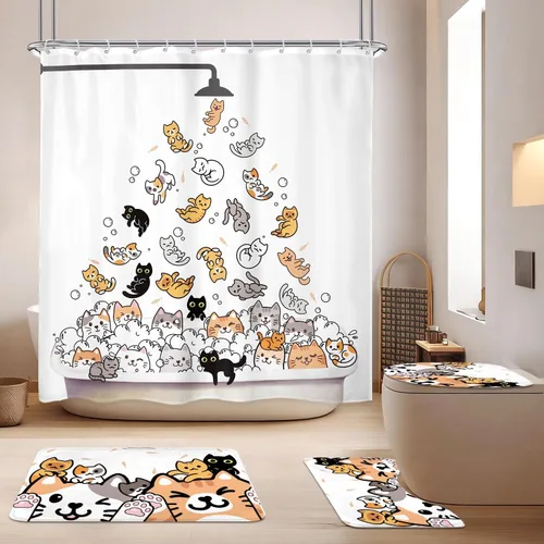 Vista 12 de SVBright Cortina de Ducha de Puesto Pequeño con Lindo Gato 36 pulgadas de ancho x 72 pulgadas de largo para Niños Casa Rodante Media Individual