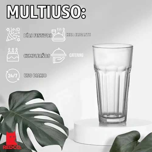 Vista 3 de Red Co. Juego de 6 vasos de vidrio transparente de 16 onzas líquidas para agua, jugo, cerveza, cócteles