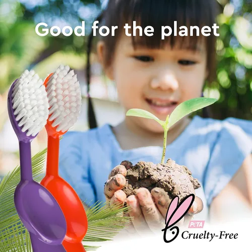 Vista 6 de RADIUS Kidz - Cepillo de dientes para niños de 6 años en adelante, sin BPA, aceptado por la ADA, diseñado para limpiar dientes y encías para niños