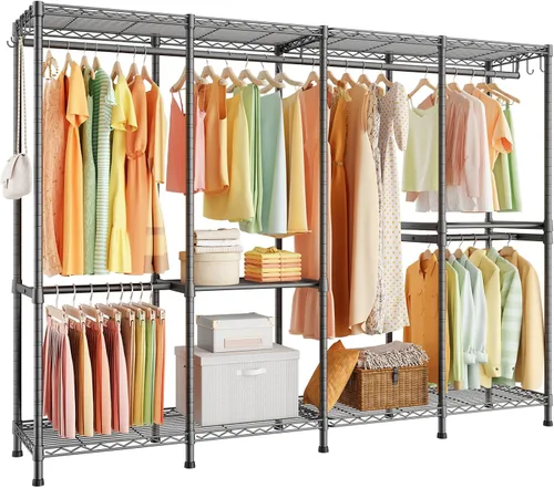 Vista 9 de ULIFHOME H41 - Perchero de ropa resistente, perchero para colgar ropa, extra grande, portátil, independiente, 78.5 pulgadas de ancho x 15.8 pulgadas