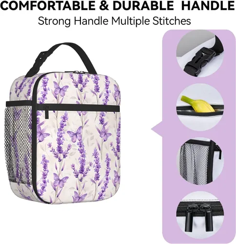 Vista 4 de Lonchera reutilizable con diseño de avión vintage para niños, mujeres y adultos, bolsa de almuerzo azul con aislamiento retro para avión, bolsa