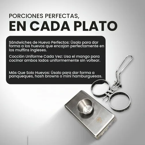 Vista 7 de Rattleware Anillos para huevos de acero inoxidable, grado comercial, cocción uniforme, mango resistente al calor, ideales para freír huevos
