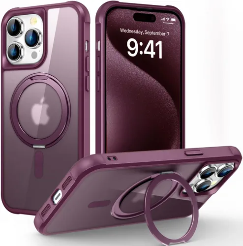 Vista 49 de Funda para iPhone 11 con soporte de anillo magnético giratorio de 360° [compatible con Mag-Safe] [Protección de grado militar] Funda translúcida