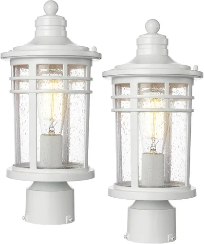 Vista 17 de Darkaway Luz de poste al aire libre, lámpara de poste de luz, carcasa de aluminio impermeable con vidrio ondulado ámbar para entrada de camino