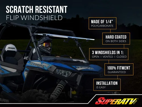 Vista 8 de SuperATV Parabrisas abatible 3 en 1 resistente a los arañazos para CFMOTO ZForce 500 / 800 Trail / 800 EX / 1000 2014-2022 Policarbonato de 1/4