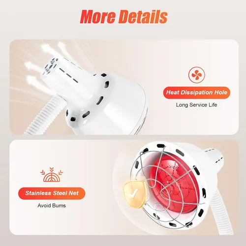 Vista 6 de Lámpara de calor NIR de 275 W, luz infrarroja para dolor y dolor muscular, lámpara de calor de pie, ángulo de 360 ° ajustable, perilla
