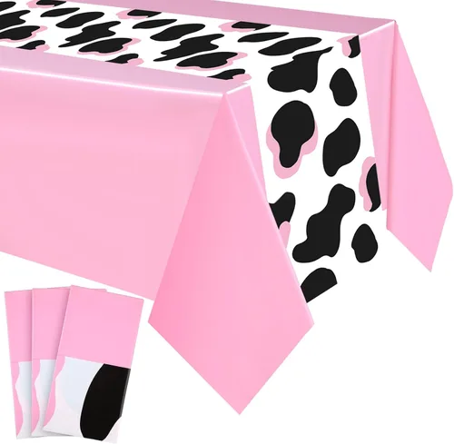 Vista 9 de Buryeah Mantel rectangular de plástico para mesa de vaca, 3 piezas, mantel de fiesta de granja de animales, mantel de vaca negra y blanca, mantel
