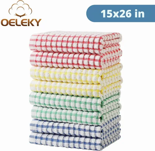 Vista 8 de Oeleky Toallas de cocina de algodón, 15 x 26 pulgadas, a cuadros, paquete Multicolor