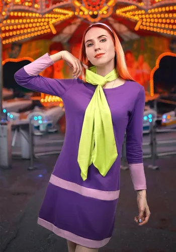 Vista 6 de DAZCOS Disfraz de anime para mujer, talla estadounidense, con bufanda y diadema, color morado