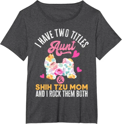 Vista 24 de I Have Two Titles Aunt and Shih Tzu Mom Camiseta divertida para perro, Negro