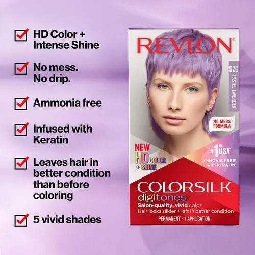 Vista 2 de Revlon ColorSilk Digitones - Tinte permanente para el cabello con queratina, azul plateado 91D, 1 unidad