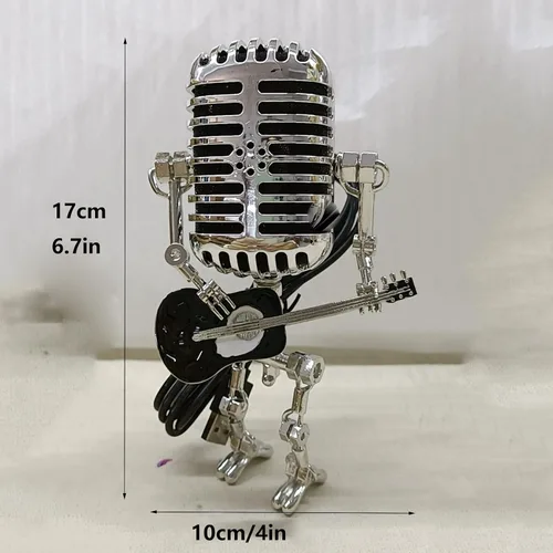 Vista 5 de Lámpara de mesa industrial con estatua de robot de micrófono, lámpara de mesa retro de vapor, lámpara de decoración nocturna, lámpara de escritorio