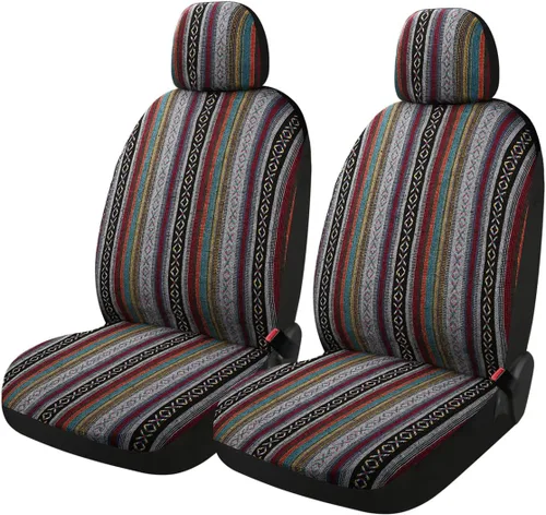 Vista 8 de Baja Saddle Blanket - Fundas de asiento de automóvil, 4 piezas delanteras, transpirables y lavables, tejido a rayas, funda de asiento universal
