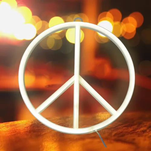 Vista 7 de Uonlytech Letreros de decoración LED señal de paz LED símbolo de paz neón modelado luz luminosa lámpara de pared boda