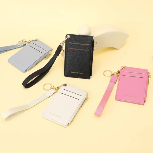 Vista 7 de Carteras pequeñas para mujer, tarjetero de piel delgado, cartera de monedas con llavero