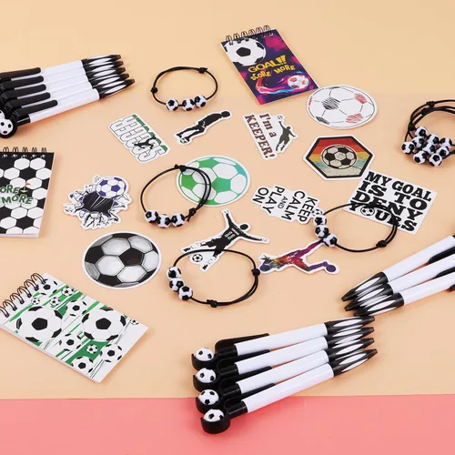 Vista 5 de Kolewo4ever Juego de regalos de fiesta de fútbol de 172 piezas con 24 bolígrafos, 24 pulseras, 24 mini bloc de notas, 100 calcomanías de fútbol