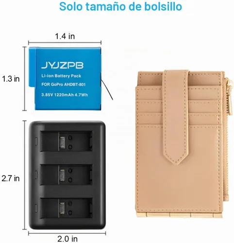 Vista 5 de Paquete de 3 baterías Hero 8 y cargador de batería de 3 canales para GoPro
