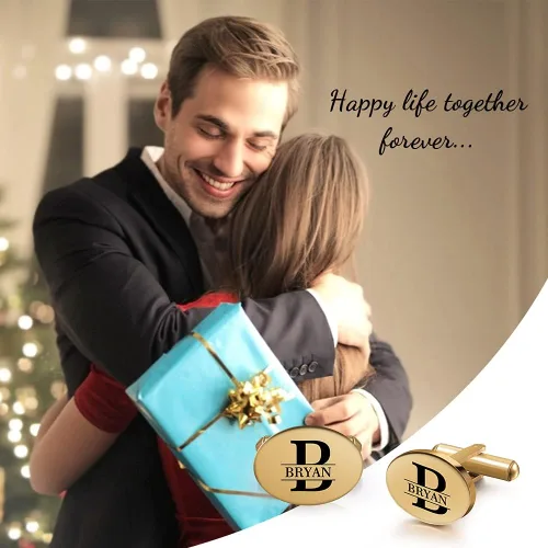 Vista 6 de Gemelos de hombre con nombre personalizado para hombres, gemelos personalizados con 26 letras iniciales del alfabeto, para esposo, a la moda