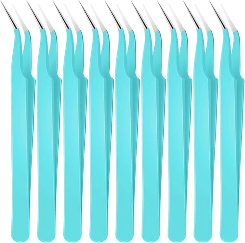 Vista 15 de Honoson 9 pinzas curvadas puntiagudas para manualidades, pinzas de precisión de acero inoxidable con cubierta protectora para diamantes