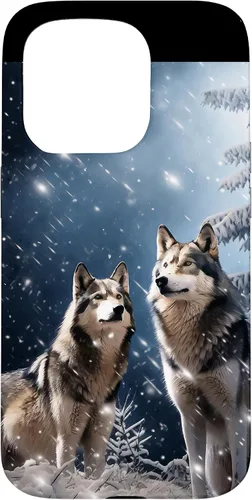 Vista 14 de Wolves Christmas Wolf Snowy Winter Forest Snowflakes Case para iPhone 16