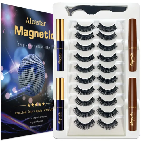 Vista 6 de Alcastar - Pestañas magnéticas con kit de delineador de ojos, pestañas magnéticas naturales, a prueba de agua, reutilizables, de larga duración