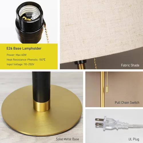 Vista 7 de Lámpara de mesa con cadena de tracción de 26.4 pulgadas, moderna lámpara de noche de mediados de siglo para mesas auxiliares de sala de estar, luz