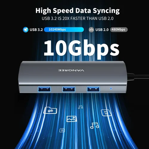 Vista 7 de VANGREE - Hub USB C 8 en 1, 3 USB-C+3 USB-A 3.2 10Gbps, 4K60Hz HDMI, 100W PD Adaptador multipuerto USB 3.2, extensor divisor USB C para MacBook