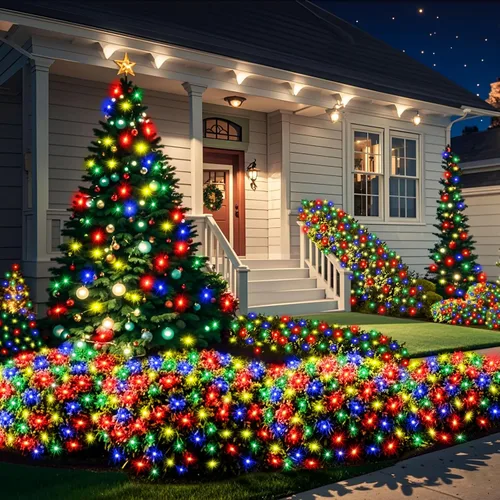 Vista 2 de Meteds 6 pies x 4 pies luces LED de red de Navidad con cable verde, luces de red impermeables certificadas UL conectables para arbustos, árboles