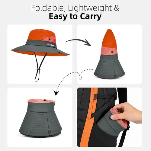Vista 63 de Rosoz Sombreros de cola de caballo para mujer, protección UV, ala ancha 1 paquete-negro