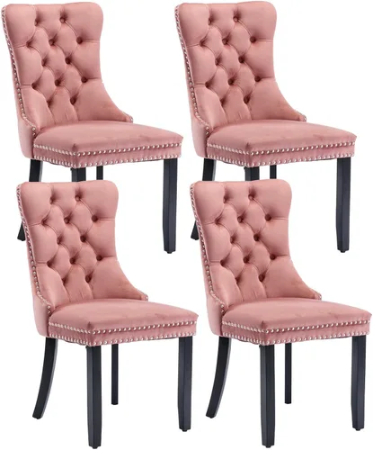 Vista 66 de Juego de 2 sillas de comedor de terciopelo beige, modernas sillas de cocina tapizadas