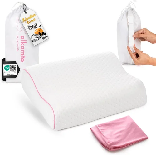 Vista 12 de alkamto Cómoda almohada de espuma viscoelástica para viajes y campamentos, bolsa portátil fácil de llevar, funda de almohada con regulación