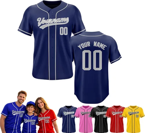 Vista 16 de Camiseta de béisbol personalizada, nombre del equipo, número de equipo, logotipo, camisetas impresas cosidas, uniformes deportivos, regalos